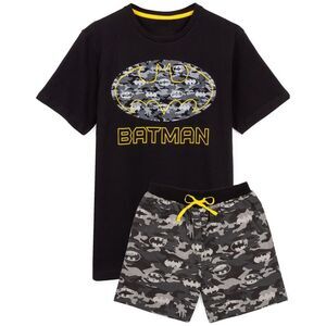 Batman Mens Logo Camo Short Pyjama Set / Black/Gray